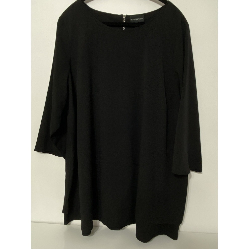 Lane‎ Bryant Black 3/4 Sleeve Zipper Back Flowing Blouse 26